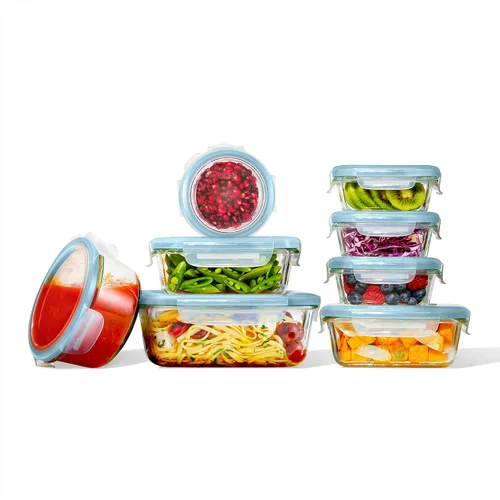 Vista 9 de OXO Good Grips Smart Seal - Juego de 8 recipientes de vidrio para almacenamiento de alimentos, color azul ártico