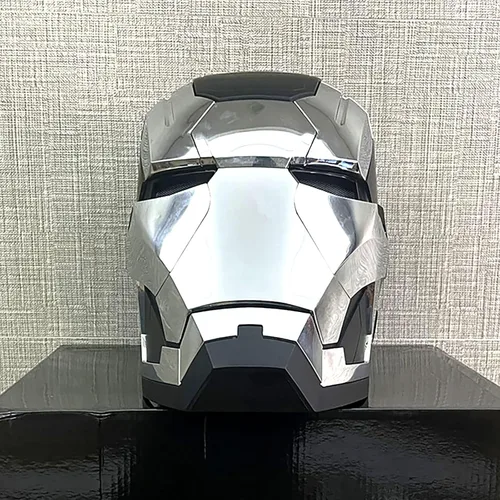 Vista 2 de Iron-Man Mk5 Casco eléctrico con control de voz para abrircerrar, máscara para niños, juguetes de cumpleaños, color gris, Gris