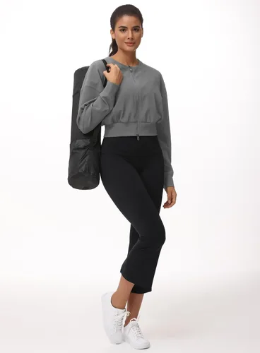 Vista 2 de THE GYM PEOPLE Chaquetas cortas para mujer, con cremallera completa, manga larga, acanaladas, sudaderas de entrenamiento, ligeras, casuales