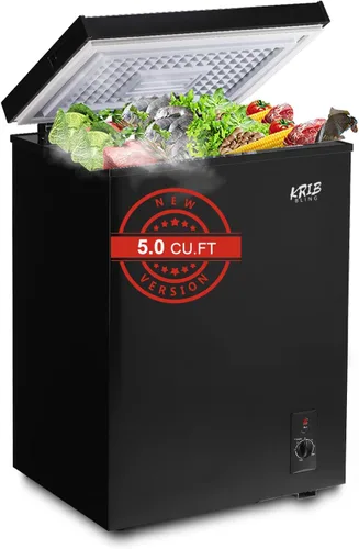 Vista 9 de Chest Freezer 3.5 Cu.Ft Mini 7 Gears Temperature Control Compact Deep Freezer with Top Open Door and Removable Storage Basket Black