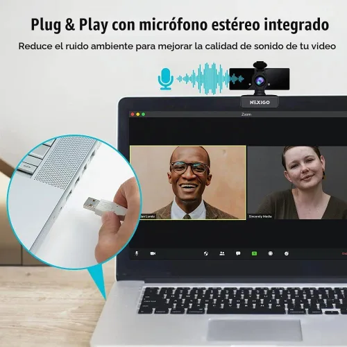 Vista 5 de NexiGo N660 - Webcam de 1080P para negocios, micrófono dual y cubierta de privacidad, cámara web FHD USB para computadora, Plug and Play