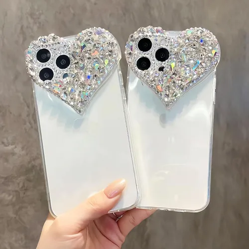 Vista 7 de Funda protectora compatible con iPhone 12 para mujeres y niñas, con diamantes de imitación 3D con diamantes de imitación de lujo, bonita funda