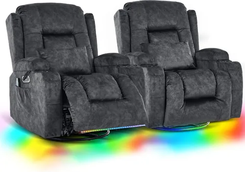 Vista 15 de URRED Silla reclinable giratoria eléctrica con vibración y calor Diseño de motor dual, posiciones infinitas, carga USB, luces LED, portavasos Gris