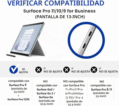 Vista 9 de Omnpak - Funda para Microsoft Surface Pro 11/10/9 de 13 pulgadas, soporte multiángulo Stylus Holder, Shockproof Protective, Compatible with Type