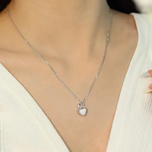 Vista 2 de FANCIME Collar de piedra natal de oro blanco sólido de 14 quilates con cadena de plata de ley, collar de corazón de piedras preciosas de 1.5