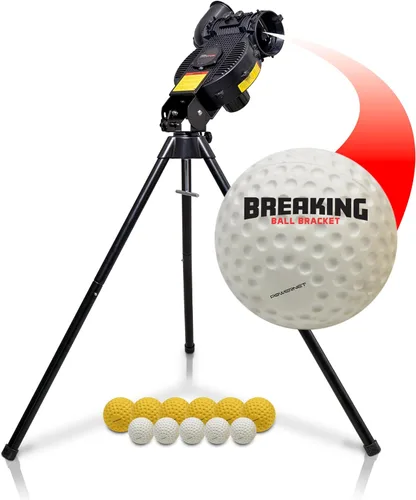 Vista 9 de PowerNet Launch F-lite Softball & Baseball Pitching Machine, Dimpled Practice Balls, Bucket of Baseballs, Coaching Bucket Bundle for Pitching