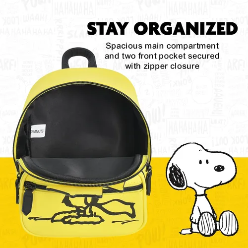 Vista 6 de Mini mochila Peanuts, bolsa de viaje pequeña para hombres y mujeres Woodstock