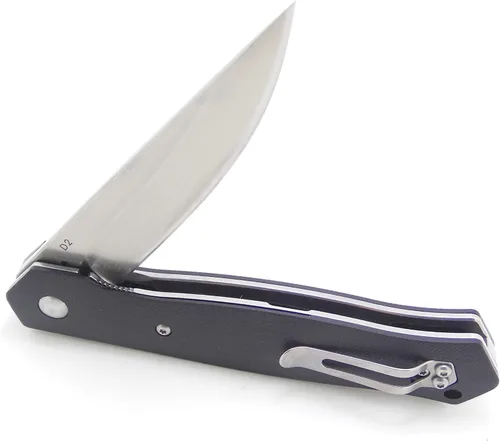 Vista 3 de MASALONG Cuchillo plegable táctico de acero D2 de precisión afilada para exteriores (negro G10)