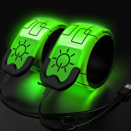Vista 10 de Paquete de 2 brazaletes LED – Luces de correr recargables con equipo reflectante, luces LED de alta visibilidad