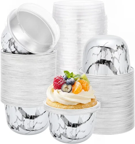 Vista 8 de Beasea Tazas de Ramekin de Aluminio con Tapa, 50 Unidades 6.1oz 180ml Mini Ramekins Desechables de Aluminio para Horno, Tazas Redondas para Cupcakes