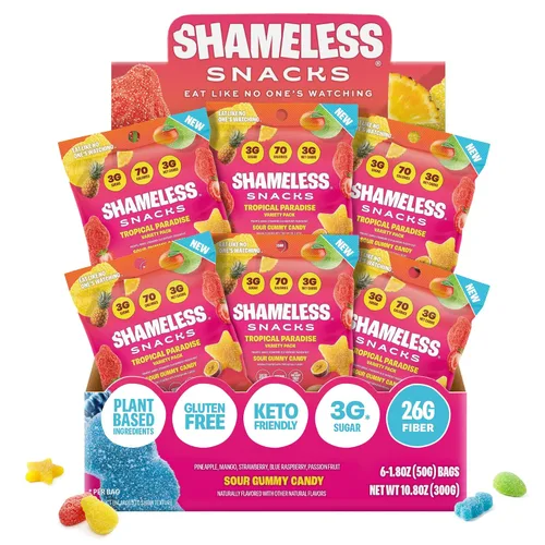 Vista 10 de Shameless Snacks Sweet & Sour All-Stars, paquete de variedad de caramelos de gomitas ácidos, saludable, vegano, sin gluten, bajo en azúcar