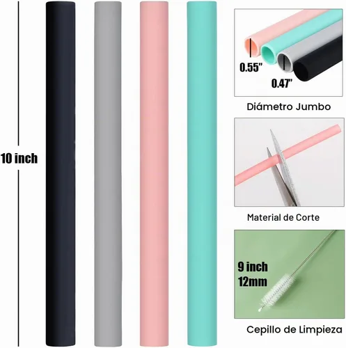 Vista 2 de ALINK Pajitas Boba de silicona reutilizables, pajitas extragrandes para batidos de té de burbujas para reventar perlas de tapioca, paquete de 4