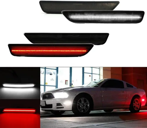 Vista 8 de Para Ford Mustang 2010, 2011, 2012, 2013, 2014 Luces de Marcador Lateral de Parachoques Delantero y Trasero, Luces LED Ámbar y Rojas, 4 piezas