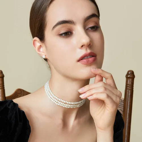 Vista 2 de BABEYOND - Collar de gargantilla de perlas de imitación redondo, collar estilo años 20, accesorios para fiesta temática Gatsby