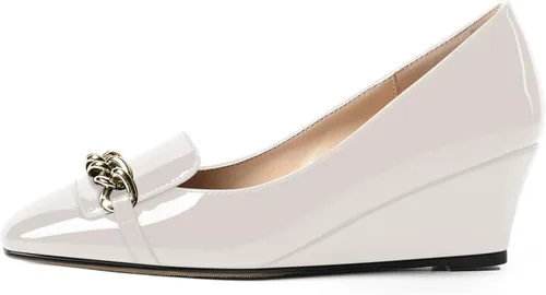 Vista 2 de MOVINSTEPS Zapatos de tacón bajo de cuña de metal para mujer, con puntera cuadrada, de 2 pulgadas