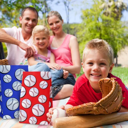 Vista 2 de 40 bolsas de regalo para fiesta de béisbol, suministros de papel para fiesta de béisbol, suministros para decoración de cumpleaños, suministros