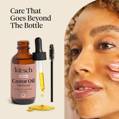 Vista 7 de Kitsch Aceite de Ricino Orgánico para el Crecimiento del Cabello - Aceite de Ricino 100% Puro, Prensado en Frío Orgánico Sin Refinar en Botella