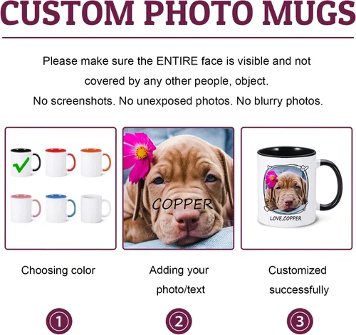 Vista 5 de Taza personalizada para mascotas, tazas de café personalizadas para perros con foto de nombre, tazas de perro de 11 onzas para hombres, tazas