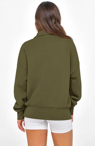 Vista 6 de PRETTYGARDEN Sudaderas de gran tamaño con media cremallera para mujer, sudaderas con capucha de forro polar 2025 de manga larga a la moda, tops