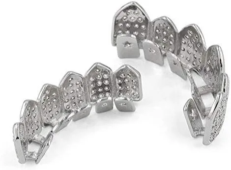 Vista 7 de JINAO Grillz Parrillas de Diamantes para Tus Dientes para Hombres y Mujeres Chapadas en Oro de 18K Heladas Macro Pavé de Circonita Cúbica Parrilla