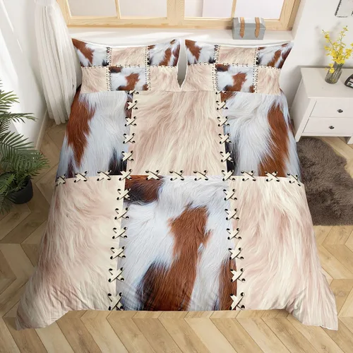 Vista 37 de Juego de ropa de cama con estampado de piel de vaca para niños, juego de funda de edredón con patrón de piel de vaca, juego de funda de edredón