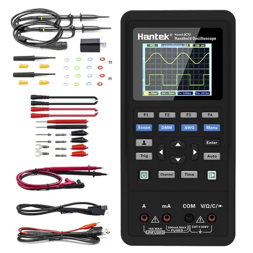 Vista 8 de Hantek Osciloscopio 2D72, 2+1 CH 70MHz con generador de formas de onda y multímetro, probador multifunción 3 en 1, 2CH+AFG+DMM