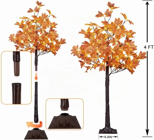 Vista 6 de LIGHTSHARE 2 piezas de 4 pies 144 LED (72 LED cada uno) árbol de arce iluminado artificial blanco cálido para Halloween, decoración de otoño