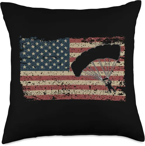 Vista 5 de USA Paracaidismo regalo para paracaídas Jumper bandera América regalo paracaidismo paracaídas manta almohada 16x16, multicolor