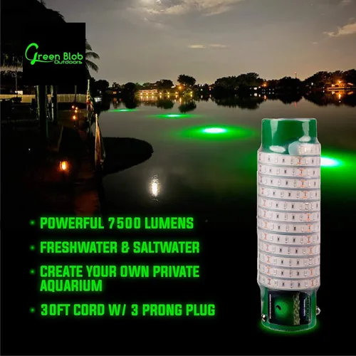 Vista 5 de Green Blob Outdoors Nueva Luz de Pesca Submarina de 110 Voltios para Muelles, LED con Temporizador de Fotocélula y Control Remoto, Luz Atrayente