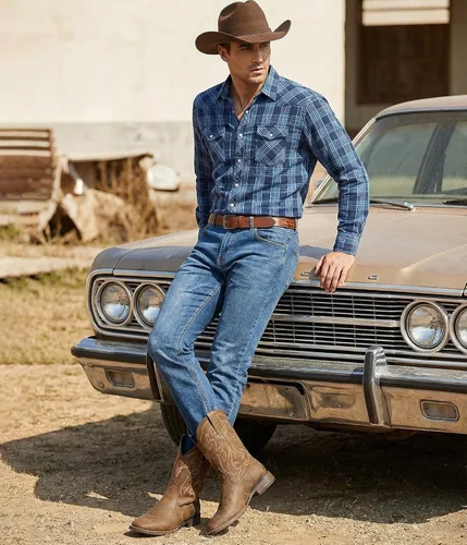 Vista 2 de Cowboy Boots for Men Square Toe Western Boots Retro Classic Embroidered Pull On Boot Marrón