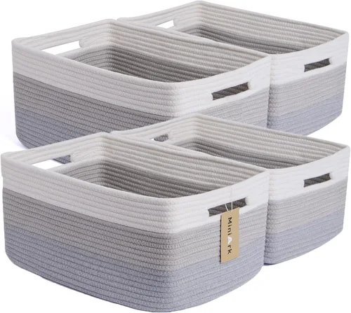 Vista 14 de MiniArk Cestas grandes de almacenamiento para estantes, organizadores de armario, para ropa, manta, toallas, guardería, caja de juguetes, cestas