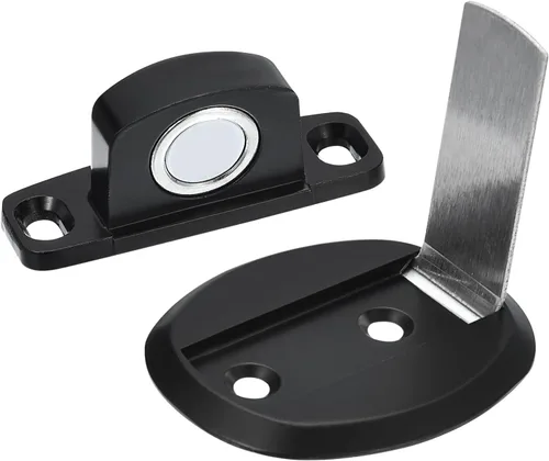Vista 4 de uxcell Tope magnético para puerta, tope de puerta de piso, soporte de puerta con autoadhesivo y tornillos, color negro