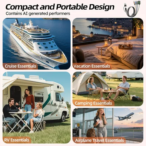 Vista 3 de Cruise Essentials 2026, doble tipo C 4 en 2 cable de carga múltiple para iPhone Watch Charger/iPhone 17/IP, cargador iWatch, artículos esenciales