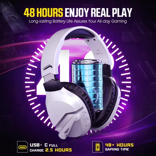 Vista 3 de Wireless Gaming Headset with Noise Canceling Microphone for PS5, PC, PS4, 2.4GBluetooth Gaming Headphones with USB and Type-c Connector, Wired Mode