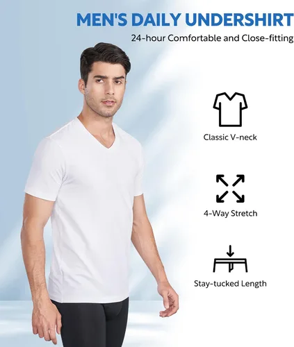 Vista 3 de DAVID ARCHY Men's Cotton Undershirts Moisture-Wicking V Neck or Crew Neck Plain T Shirts Super Soft Tees for Men 3 Pack