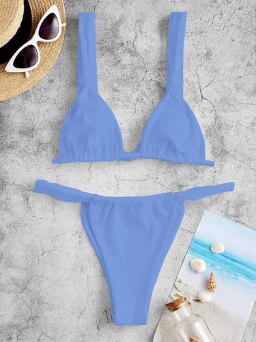 Vista 6 de ZAFUL Conjunto de bikini para mujer, traje de baño de dos piezas con nudo fruncido y triángulo