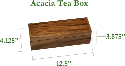Vista 3 de Lipper International Caja de té de madera de acacia con 4 secciones, 12-1/2" x 4-1/8" x 3-7/8