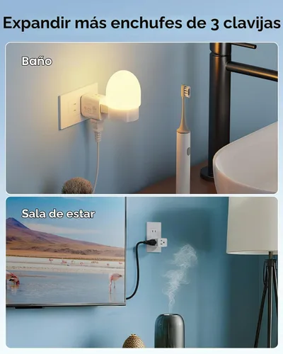 Vista 6 de TROND Adaptador de salida de 2 clavijas a 3 clavijas, extensor de salida de pared de múltiples enchufes, divisor de enchufe de 3 vías, expansor