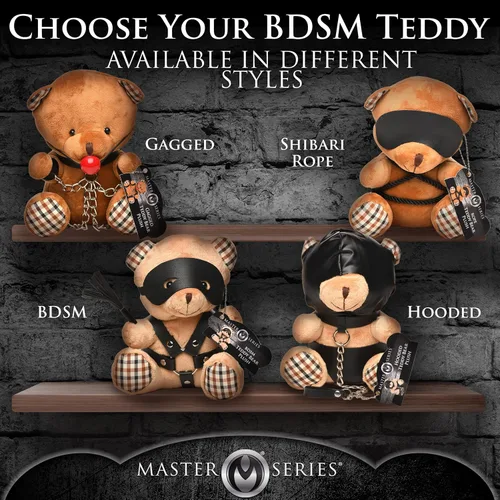 Vista 7 de Master Series Oso BDSM para hombres, mujeres y parejas. Suave oso de peluche con temática BDSM M. Regalo lindo y sexy. 1 pieza, beige y negro.