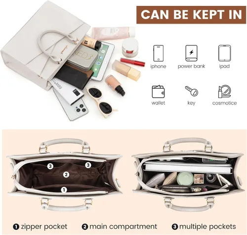Vista 4 de LOVEVOOK Bolsos para mujer, bolsos tipo cartera con asa superior, bolso de mano de cuero negro con cremallera, bolso cruzado con asa superior