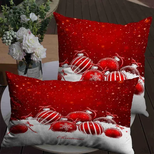 Vista 6 de Decoración de bola de Navidad roja y blanca, Feliz Navidad, decoración festiva, funda de almohada, funda de cojín, sofá de oficina en casa, funda