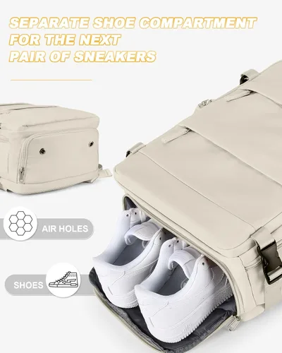 Vista 6 de Mochila de viaje para mujer, aprobada por aerolíneas, bolsas de mano para artículos personales, beige (A-Beige), Mochila de viaje para laptop