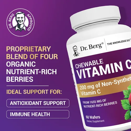 Vista 3 de Dr. Berg Complejo de vitamina C masticable - Hecho con bayas orgánicas, sin OMG, 60 deliciosas obleas