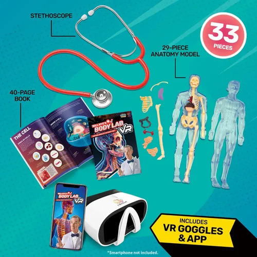 Vista 2 de Abacus Brands Bill Nye's Science Squad: Body Lab VR - Kit de ciencia para niños de realidad virtual, libro y juego de actividades de aprendizaje