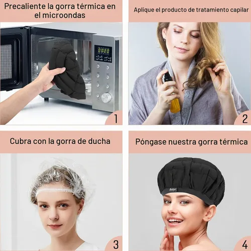 Vista 3 de Boloye - Gorro térmico de acondicionamiento profundo de linaza, sin cable, 100% seguro, para microondas, para cuidado del cabello natural y rizado