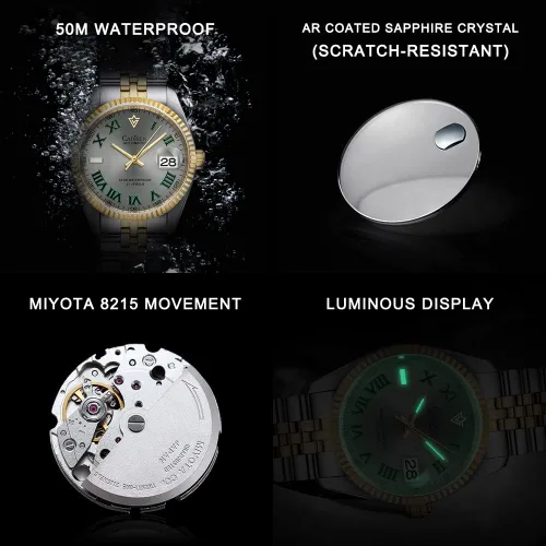 Vista 3 de CADISEN Relojes automáticos MIYOTA 8215 Reloj de pulsera impermeable para hombre, 38mm