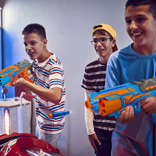 Vista 7 de POKONBOY Paquete de 2 Pistolas Lanzadoras de Espuma de Juguete, Pistola de Juguete Lanzadora con 2 Muñequeras y 80 Dardos de Recambio, Tambor