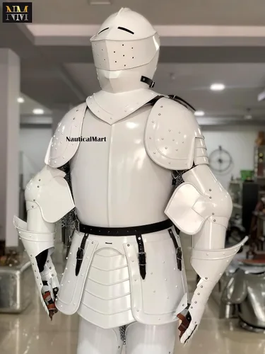 Vista 3 de NauticalMart Combate Armadura de cuerpo completo Caballero blanco Traje medieval usable de armadura