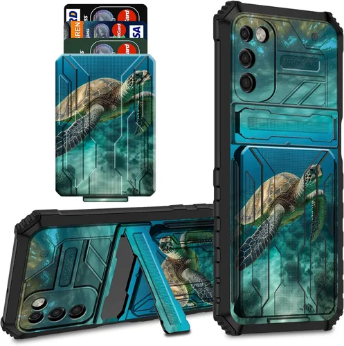 Vista 43 de Funda protectora de TPU suave para Samsung Galaxy A03S con soporte para tarjeta de crédito y soporte de doble capa de policarbonato duro de TPU