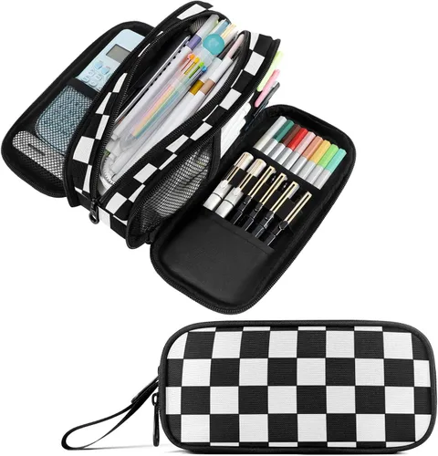 Vista 14 de Fustylead Estuche para lápices de gran capacidad para notas musicales, bolsa de maquillaje multiusos, bolsa de almacenamiento para oficina